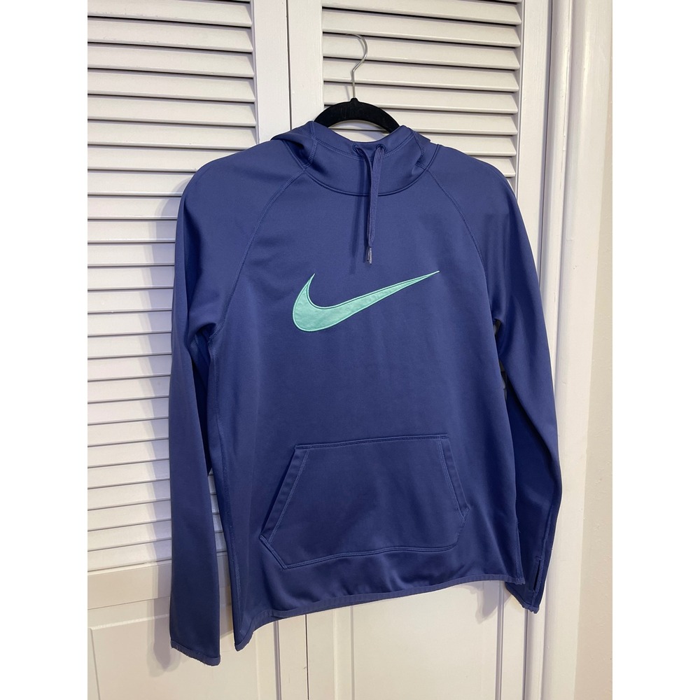Nike Dri-Fit Pullover Hoodie Navy Mint Swoosh Unisex Men Women Size Small